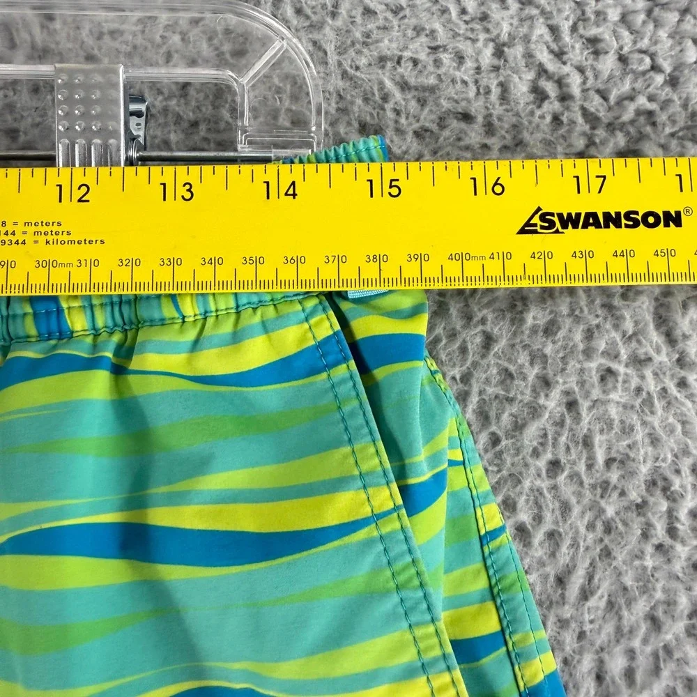 Psycho Bunny Swim Trunks Mens Medium Green Wavy Stripe Drawstring Shorts‎